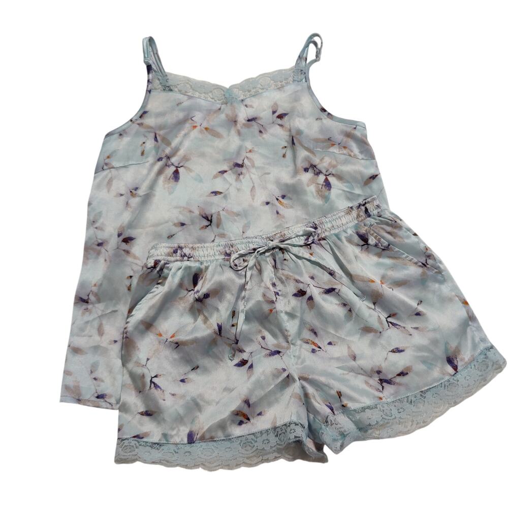 Sincerely Jules Satin Sleepwear Set Floral Lace‎ Blue XS Romantic Fairy Coquette - Picture 3 of 7